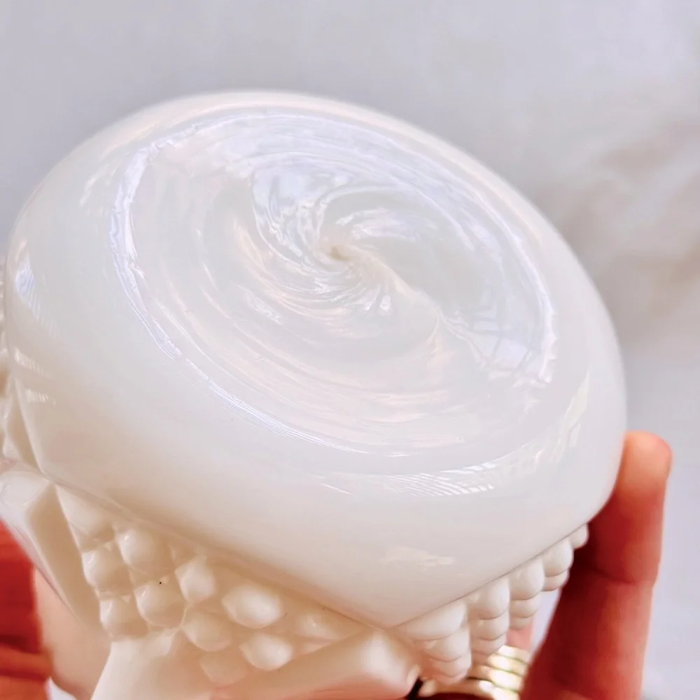 IMPERIAL Vintage Glass Hobnail Tulip & Cane White Milk Glass Mini Oil Lamp